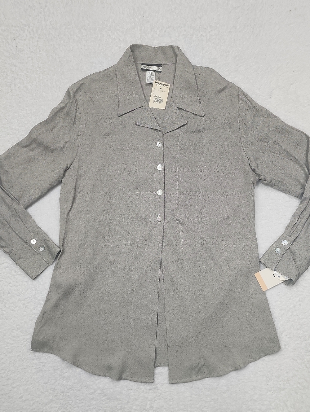 Vintage 90's Notations Long Sleeve Button Down Blouse Charcoal Gray New With Tag
